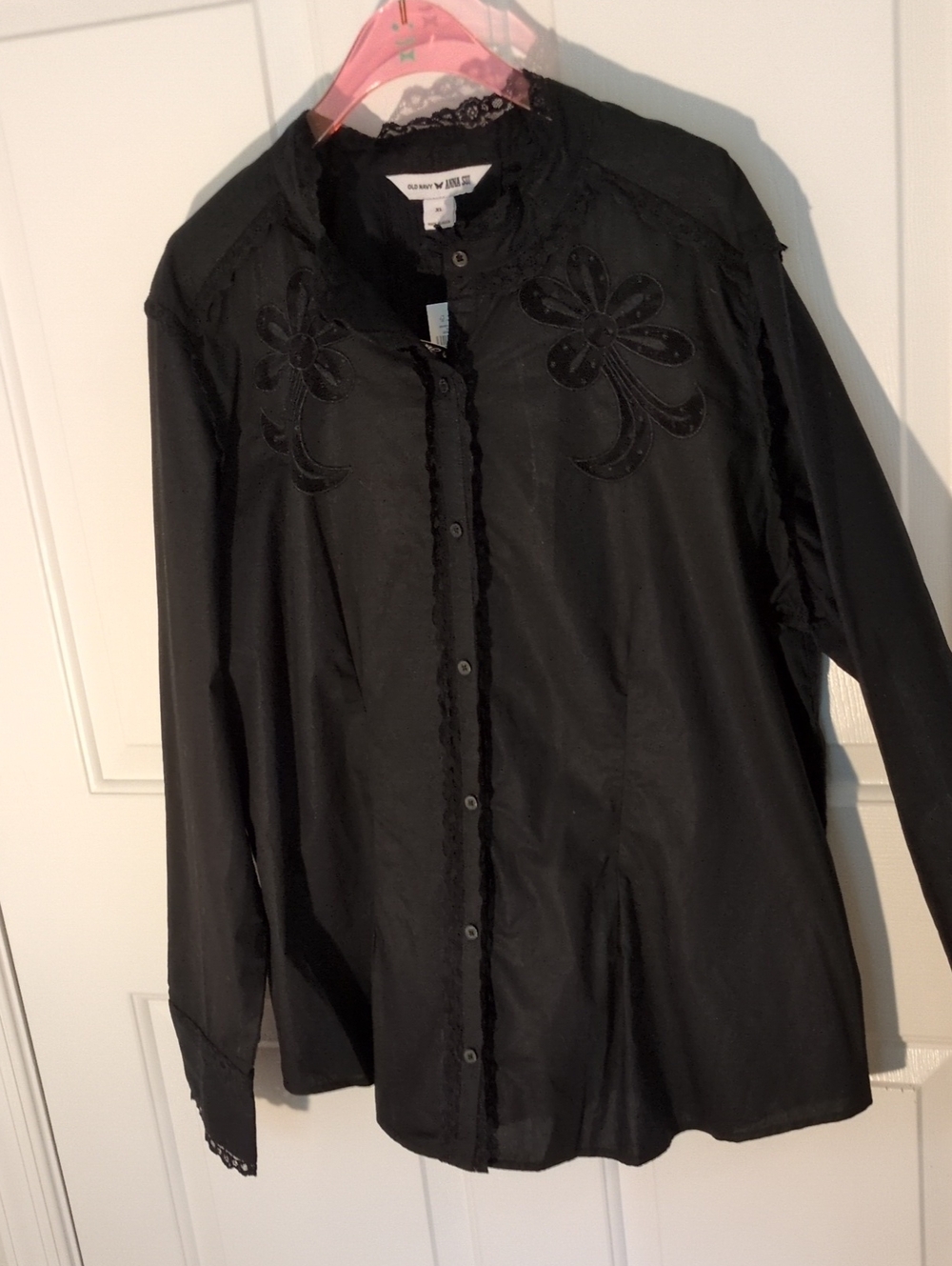 Allison Joy Black Embroidered Button-Down Blouse